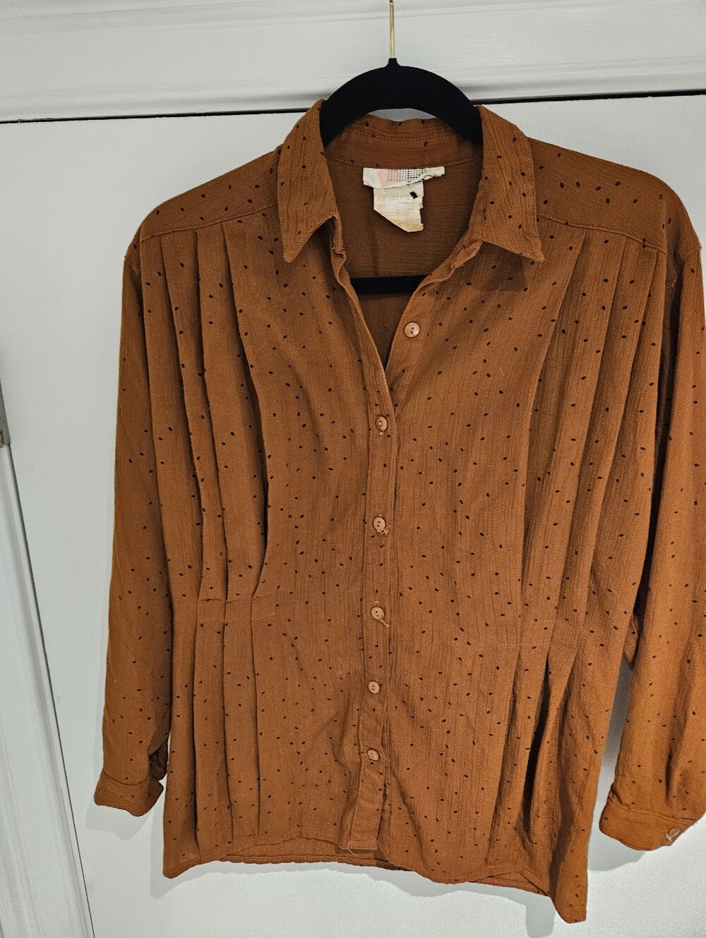 VTG 90s Dalia Canada Pleated Jacquard Blouse Rust Toffee Tan Brown M / L